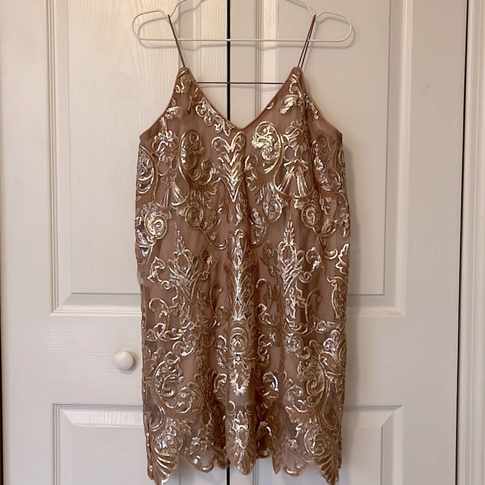 Tobi natural color sequin dress